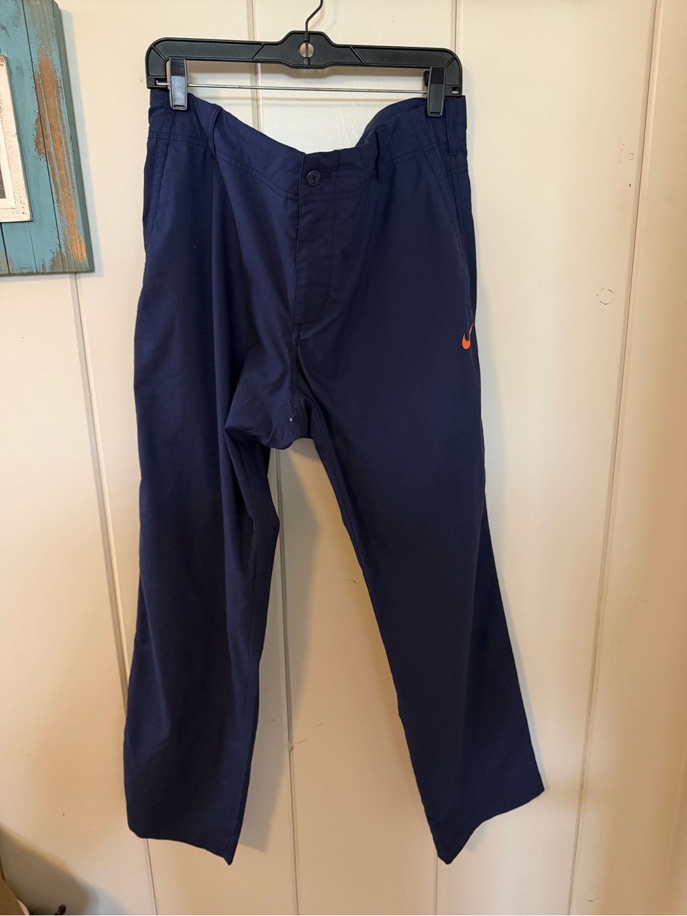 Nike Golf Sport Dri-FIT Pants Mens 38x30 Navy Blue Orange Swoosh Golf